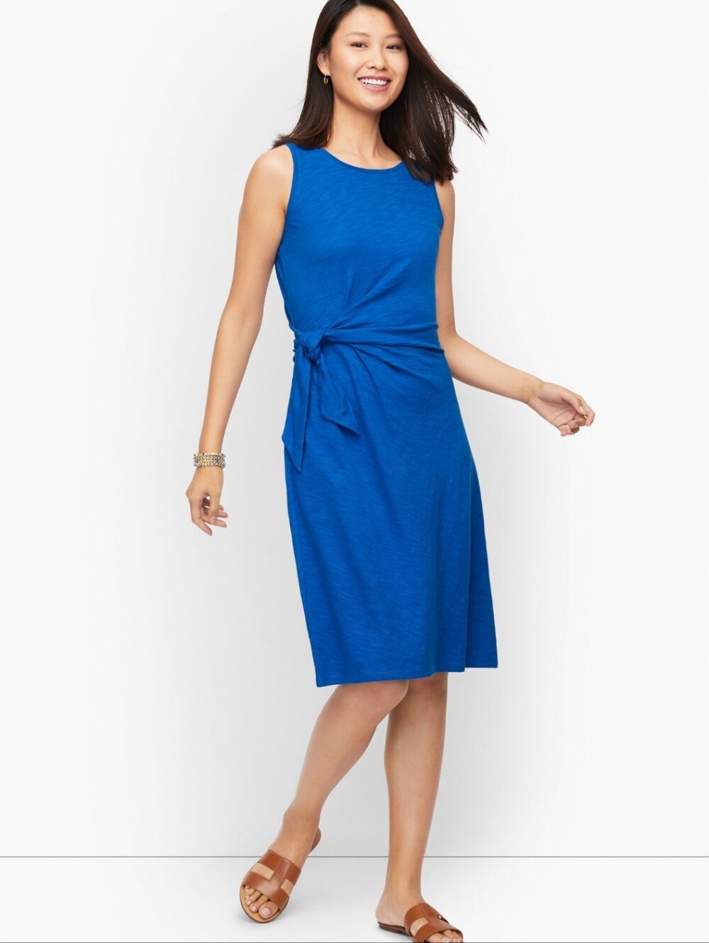 Talbots Blue Sleeveless Tie Waist Dress Size Large